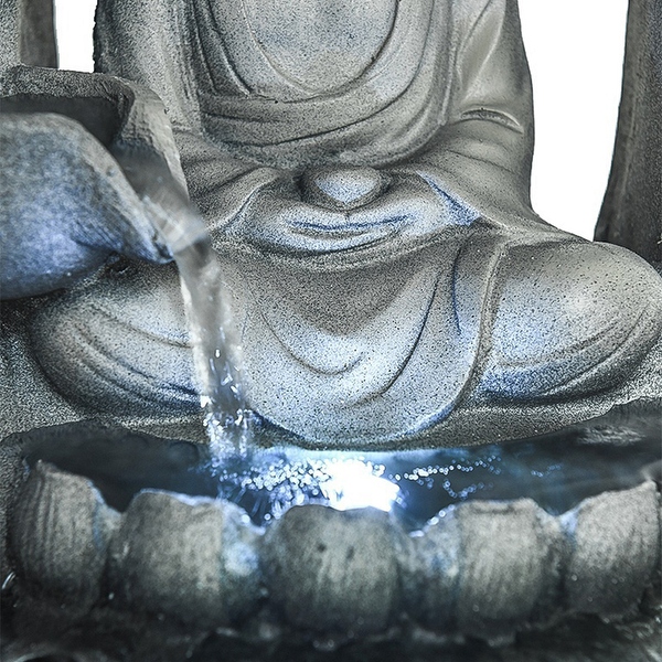 Buddha Fountain Indoor Decoration Zen Meditation Tabletop Waterfall - Grey
